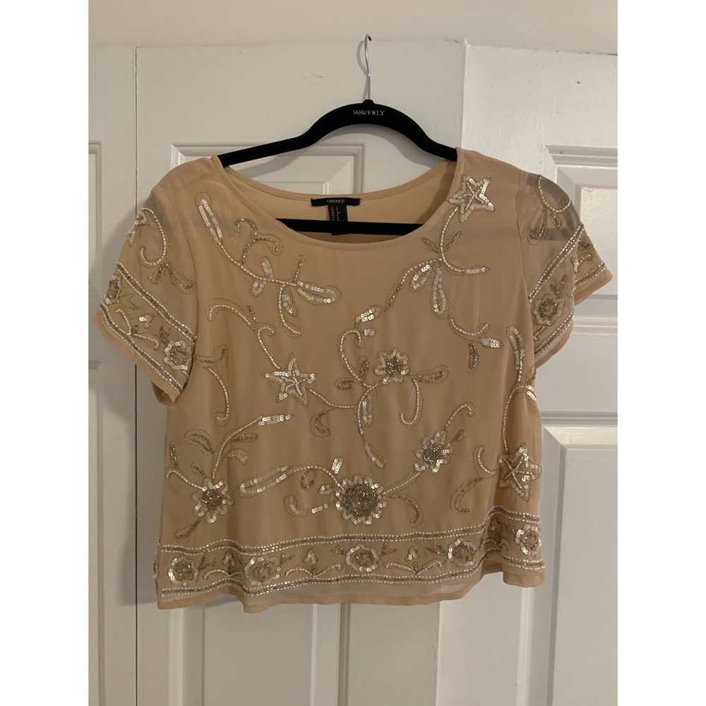 Dusty rose embroidered | beaded top